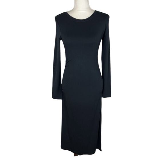 Margaret O’Leary Black Jersey Stretch Bodycon Midi Dress Long Sleeve Size Small - Picture 1 of 6